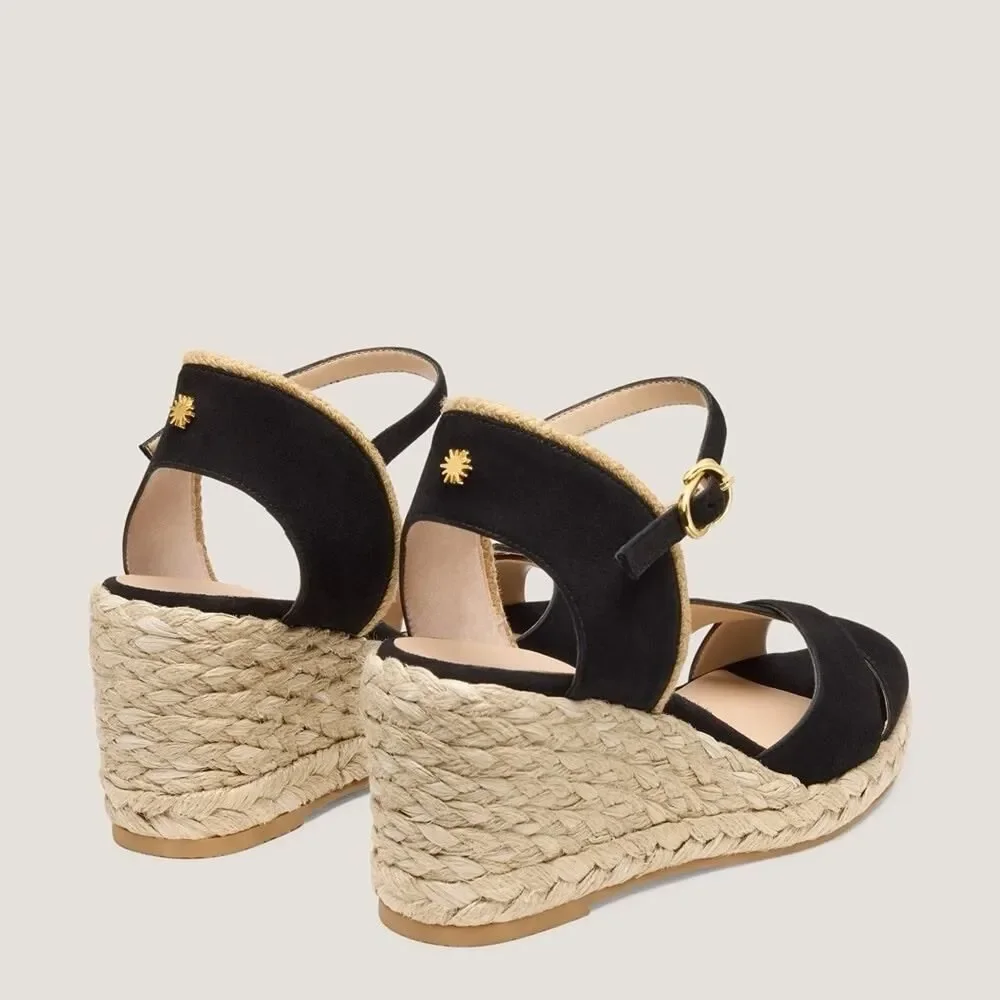 Stuart Weitzman Mirela Espadrille Wedge Sandals Black Natural 9B - Picture 3 of 11